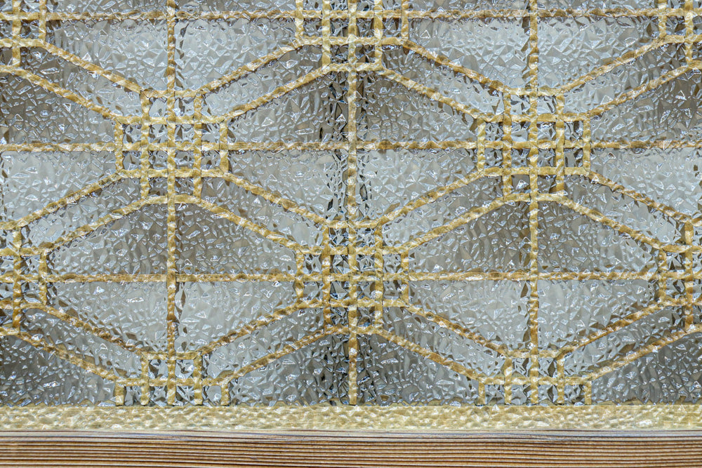 二重蜀江組子で雅な眺めをみせるダイヤガラス入り小型欄間　EZ2585　在庫1枚