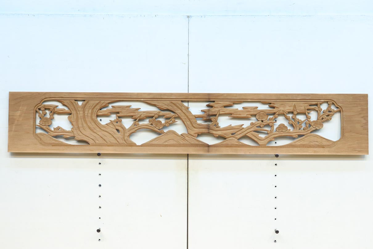 縁起物の木々を描いた上品な面持ちの彫刻欄間素材　EZ2593ab　在庫(a:1 b:1)枚