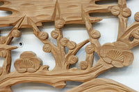 縁起物の木々を描いた上品な面持ちの彫刻欄間素材　EZ2593ab　在庫(a:1 b:1)枚