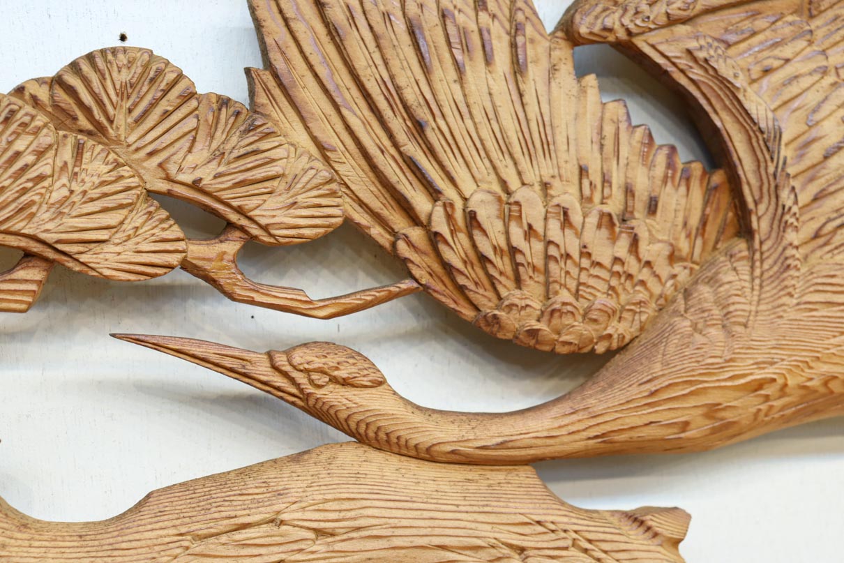 鶴と松　木彫 彫刻欄間の高原銘木店 ＞ 図柄一覧 ＞ 松竹梅に鶴亀 ＞ 0464 松竹梅に