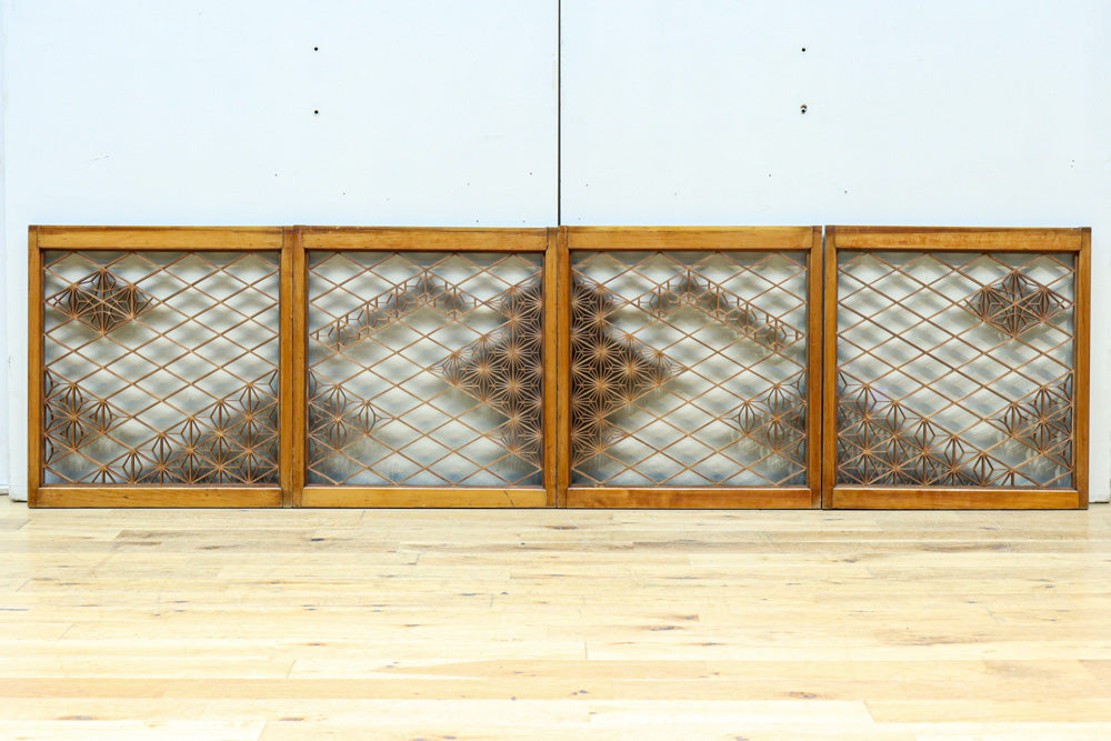 稀少小型サイズ!!　気品漂う組子帯模様で迫力ある両面ガラス入り建具セット　EZ2596　在庫4枚1組