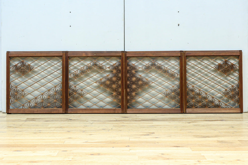 稀少小型サイズ!!　気品漂う組子帯模様で迫力ある両面ガラス入り建具セット　EZ2596　在庫4枚1組