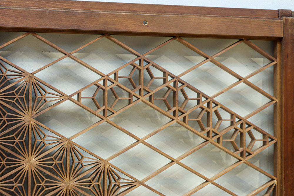 稀少小型サイズ!!　気品漂う組子帯模様で迫力ある両面ガラス入り建具セット　EZ2596　在庫4枚1組