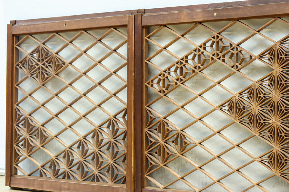 稀少小型サイズ!!　気品漂う組子帯模様で迫力ある両面ガラス入り建具セット　EZ2596　在庫4枚1組