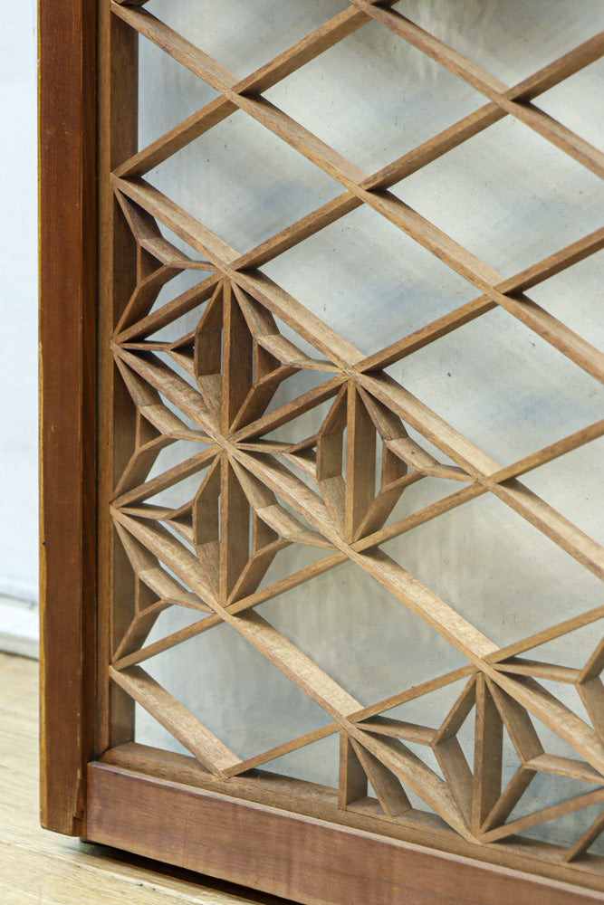 稀少小型サイズ!!　気品漂う組子帯模様で迫力ある両面ガラス入り建具セット　EZ2596　在庫4枚1組