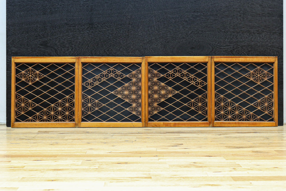 稀少小型サイズ!!　気品漂う組子帯模様で迫力ある両面ガラス入り建具セット　EZ2596　在庫4枚1組