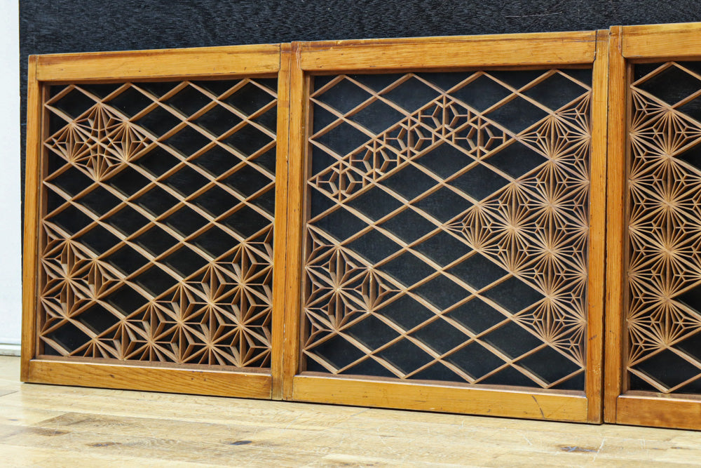 稀少小型サイズ!!　気品漂う組子帯模様で迫力ある両面ガラス入り建具セット　EZ2596　在庫4枚1組