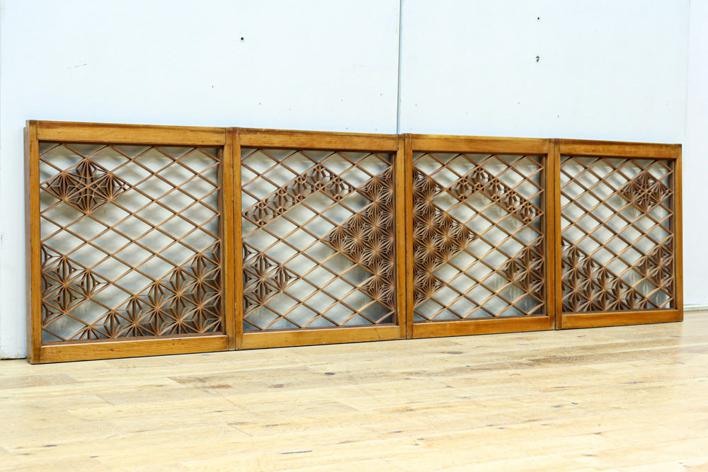 稀少小型サイズ!!　気品漂う組子帯模様で迫力ある両面ガラス入り建具セット　EZ2596　在庫4枚1組