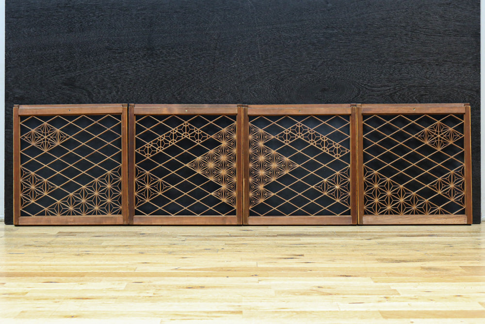 稀少小型サイズ!!　気品漂う組子帯模様で迫力ある両面ガラス入り建具セット　EZ2596　在庫4枚1組