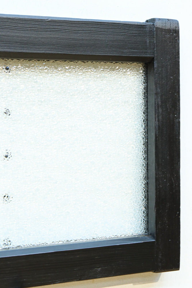 グリーンの花柄プレスガラスのレトロ感が可愛らしい中型ガラス欄間　EZ2607ab　在庫(a:1 b:0)枚