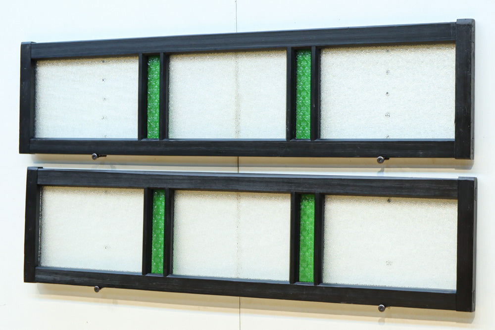 グリーンの花柄プレスガラスのレトロ感が可愛らしい中型ガラス欄間　EZ2607ab　在庫(a:1 b:0)枚