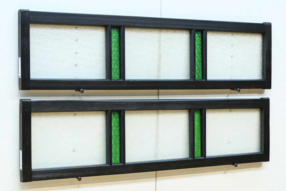 グリーンの花柄プレスガラスのレトロ感が可愛らしい中型ガラス欄間　EZ2607ab　在庫(a:1 b:0)枚