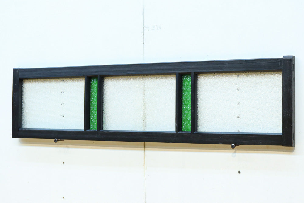 グリーンの花柄プレスガラスのレトロ感が可愛らしい中型ガラス欄間　EZ2607ab　在庫(a:1 b:0)枚