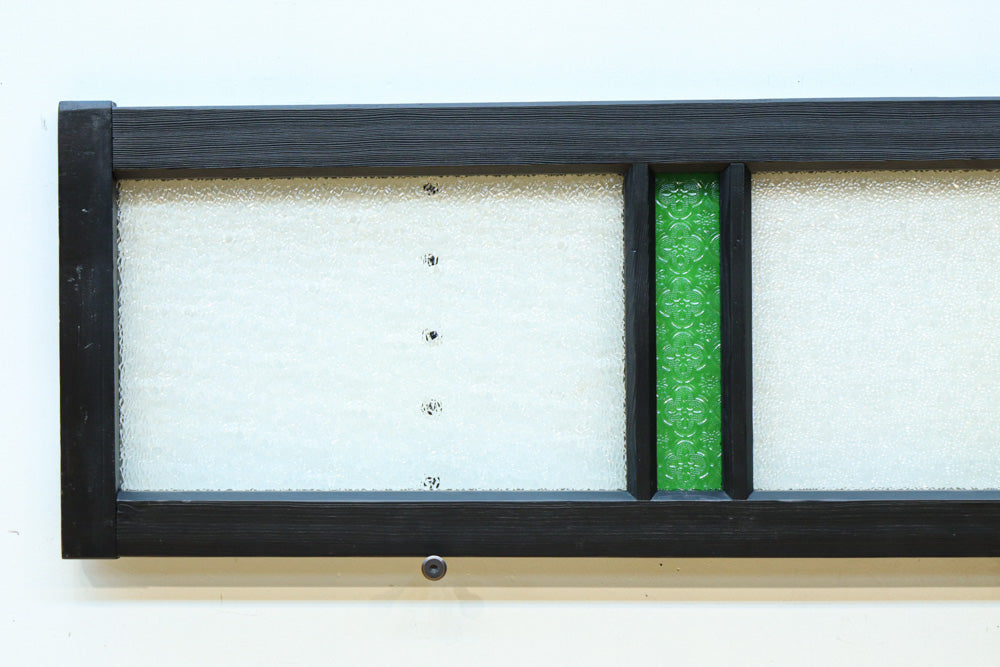 グリーンの花柄プレスガラスのレトロ感が可愛らしい中型ガラス欄間　EZ2607ab　在庫(a:1 b:0)枚