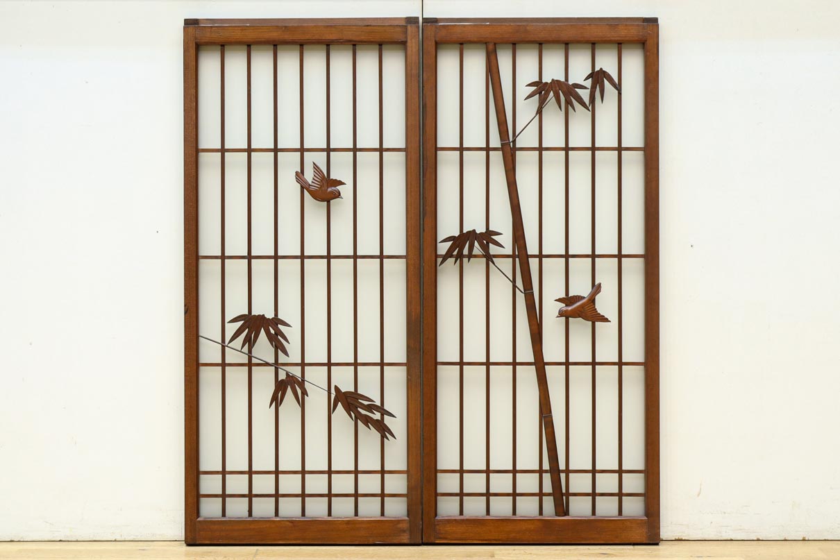 古色を帯びた風情溢れる竹雀の書院セット　EZ2612　在庫3枚一組