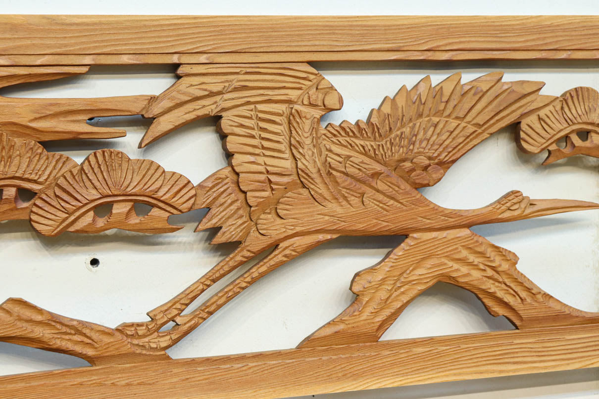 鶴 松 欄間 らんま 木製 建具 和室 古民具 木彫 2枚 セット 鶴 松 欄間 らんま 木製 建具 和室 古民具 木彫 2枚 セット