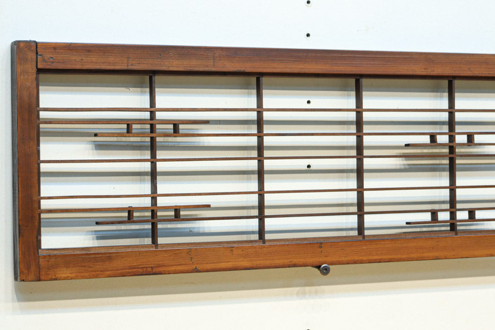 タA0811◆×2枚◆シンプルな組子細工のレトロな古い木製欄間◆ランマ らんま 明り取り 和室K笹1 タG0499◇H181，5cm×W90cm×2枚◇昭和レトロなデザインガラスの古い