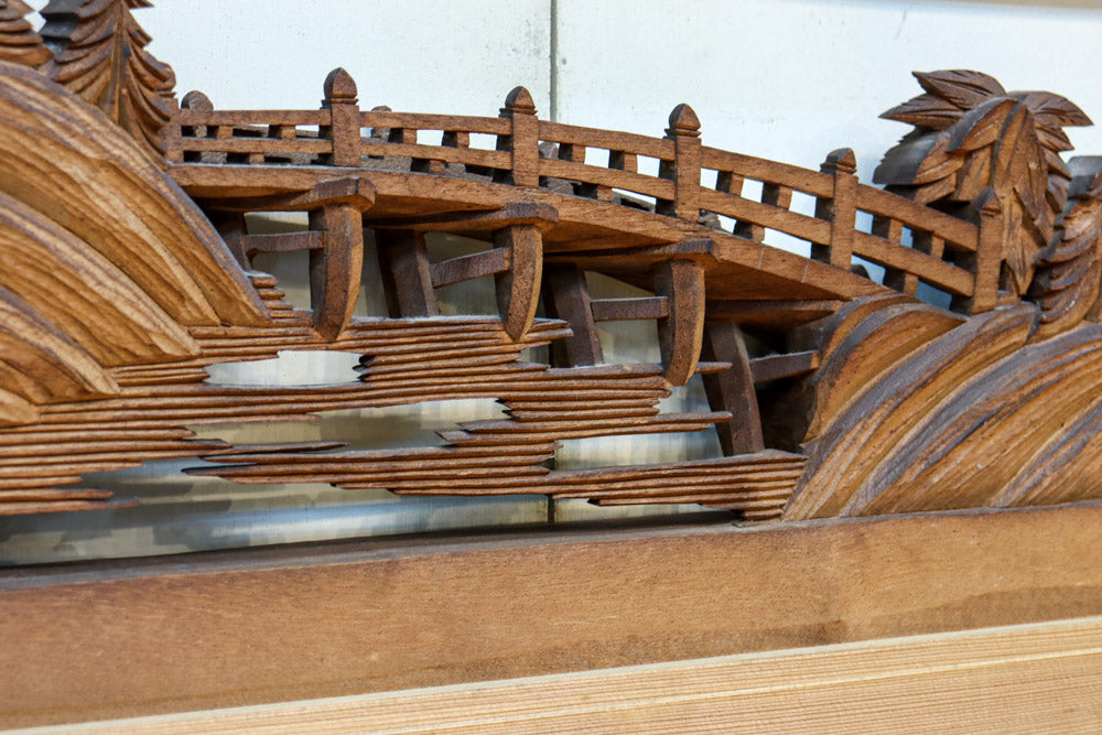 東屋のある近江八景を描いた小型彫刻欄間 EZ2712 在庫1枚 – 古福庵