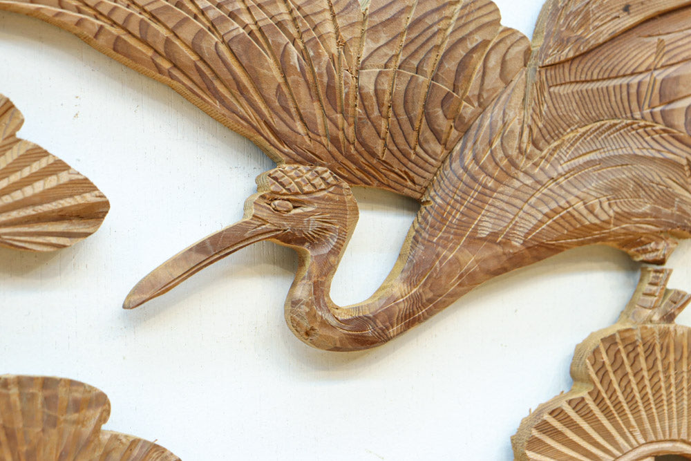 見事な枝ぶりの松と勇壮な鳥の彫刻欄間素材 EZ2718ab 在庫(a:1 b