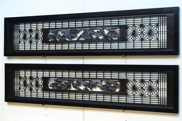 鷹と松を描いた窓絵に角麻の葉組子を添えた格調高い欄間　EZ2724ab　在庫(a:1 b:0)枚