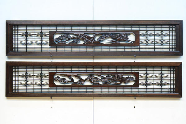 窓絵に鶴松を描いた気品ある欄間　EZ2725ab　在庫(a:1 b:1)枚
