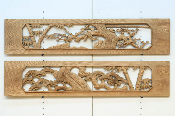 優しい木地色の色合いで松竹梅を描いた中型欄間素材　EZ2736ab　在庫(a:1 b:1)枚