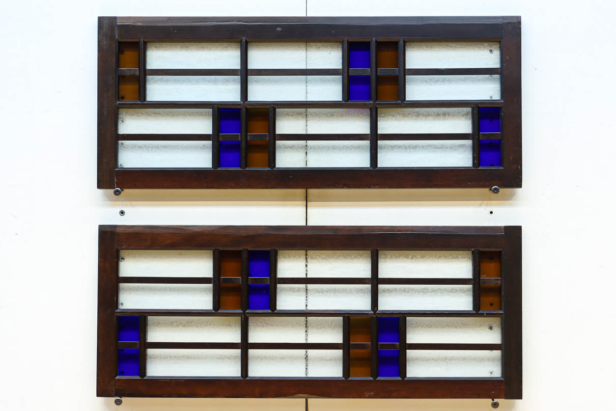 色ガラスがアクセントになるモダンデザインが素敵なガラス入り小型欄間　EZ2748ab　在庫(a:1 b:1)枚