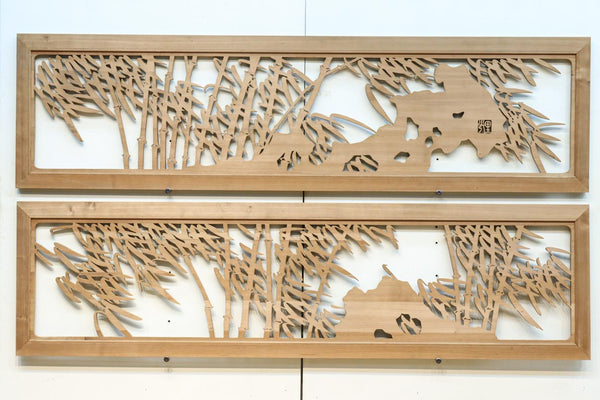 幻想的な竹林を描いた平彫り彫刻欄間　EZ2774ab　在庫(a:1 b:1)枚