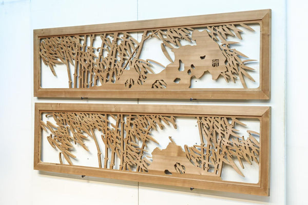幻想的な竹林を描いた平彫り彫刻欄間　EZ2774ab　在庫(a:1 b:1)枚