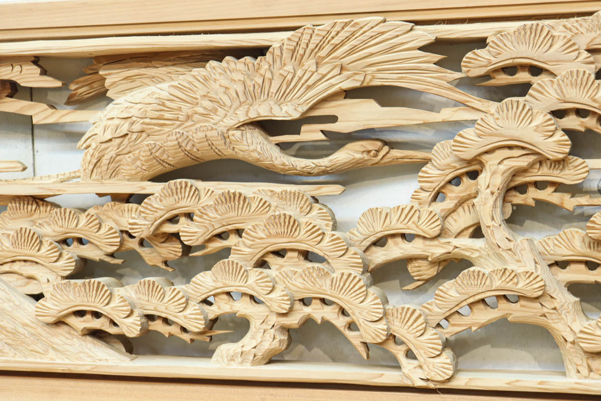 鶴と松を細やかに描いた彫刻欄間　EZ2812ab　在庫(a:1  b:1)枚