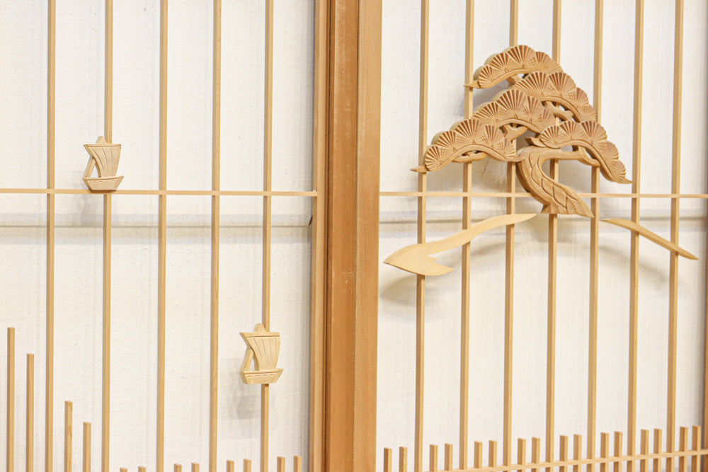 冠雪した富士を望む窓絵の気品ある書院セット　EZ2815　在庫4枚1組