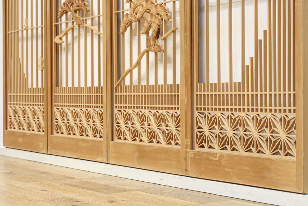 冠雪した富士を望む窓絵の気品ある書院セット　EZ2815　在庫4枚1組