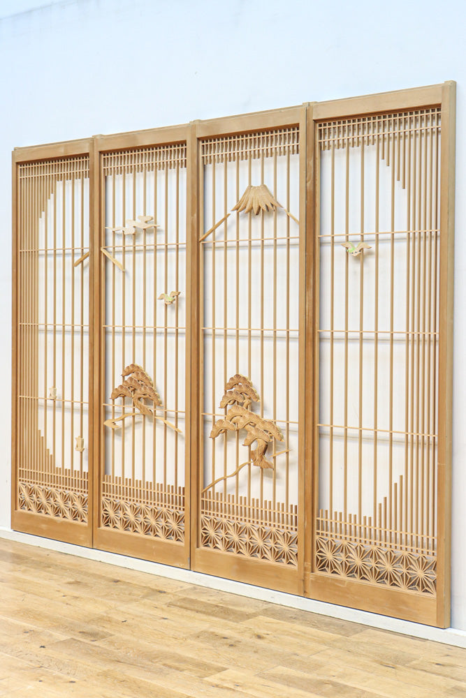 冠雪した富士を望む窓絵の気品ある書院セット　EZ2815　在庫4枚1組