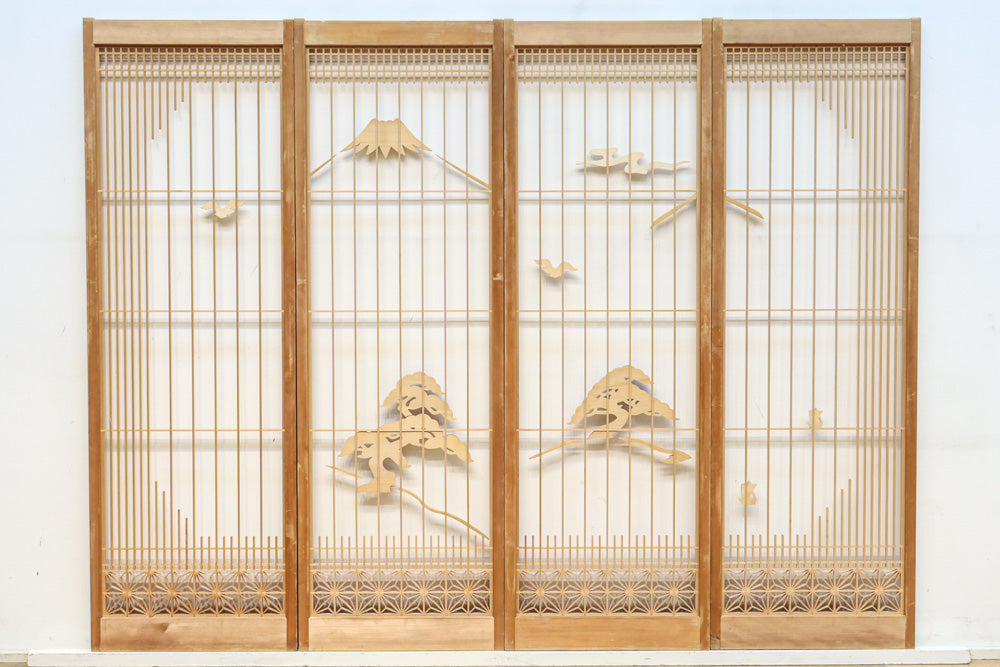 冠雪した富士を望む窓絵の気品ある書院セット　EZ2815　在庫4枚1組