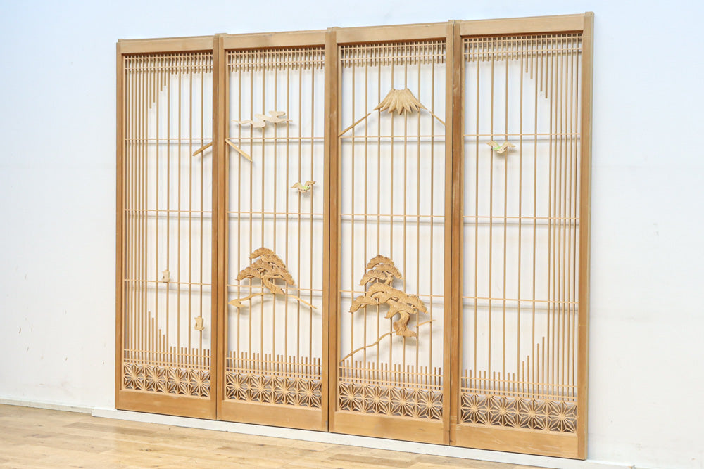 冠雪した富士を望む窓絵の気品ある書院セット　EZ2815　在庫4枚1組