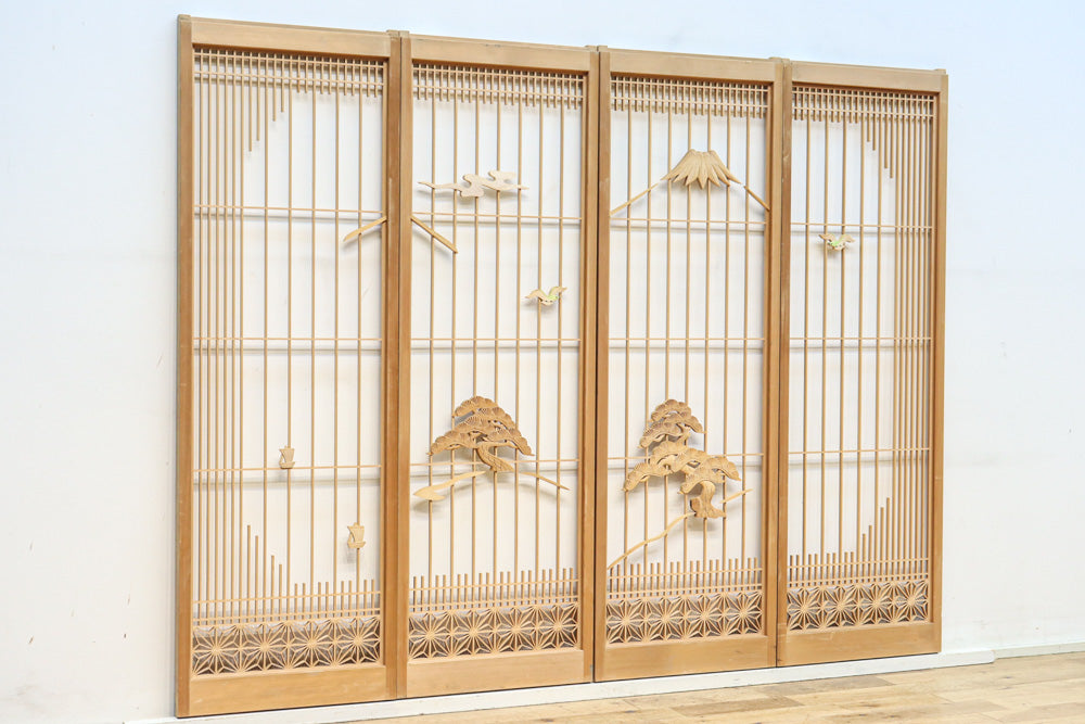 冠雪した富士を望む窓絵の気品ある書院セット　EZ2815　在庫4枚1組