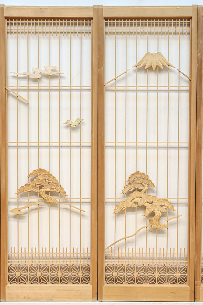 冠雪した富士を望む窓絵の気品ある書院セット　EZ2815　在庫4枚1組