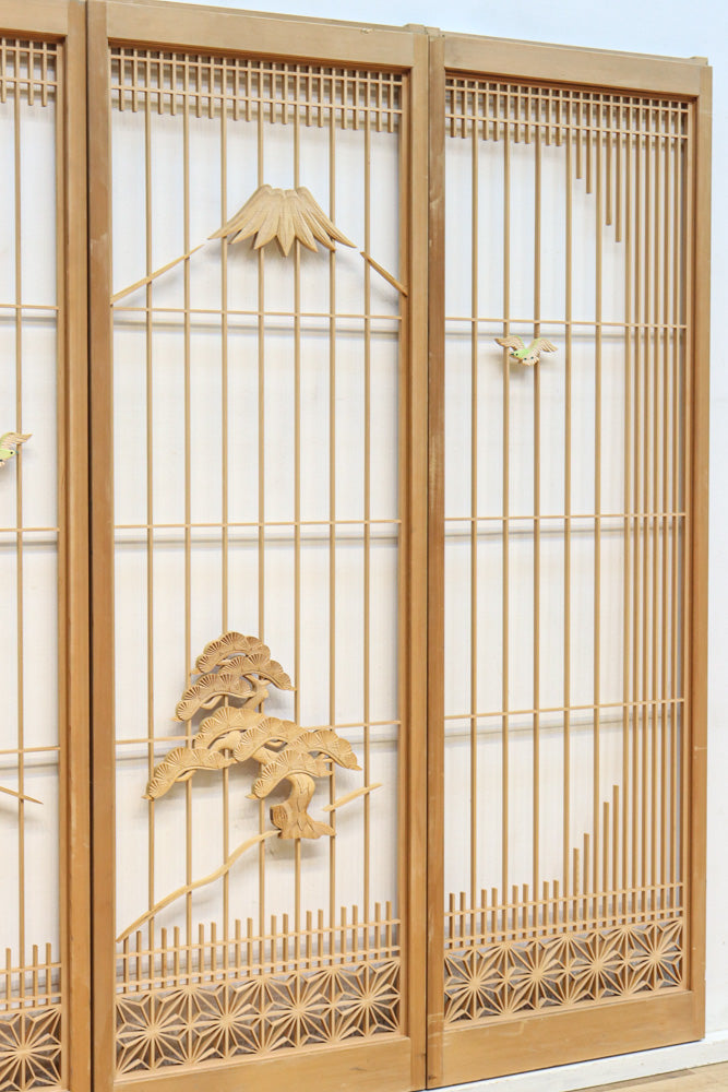 冠雪した富士を望む窓絵の気品ある書院セット　EZ2815　在庫4枚1組