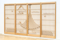 富士の頂と投網装飾が引き立つ風景を描いた書院セット　EZ2826　在庫4枚1組