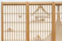 富士の頂と投網装飾が引き立つ風景を描いた書院セット　EZ2826　在庫4枚1組