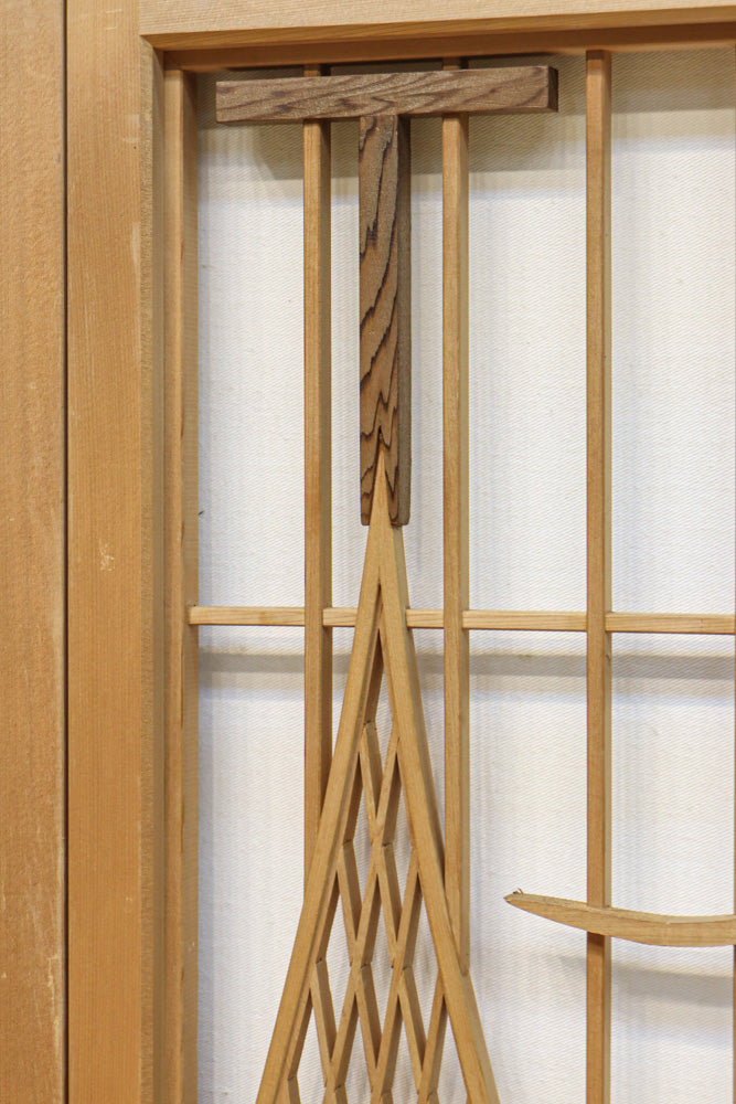 富士の頂と投網装飾が引き立つ風景を描いた書院セット　EZ2826　在庫4枚1組