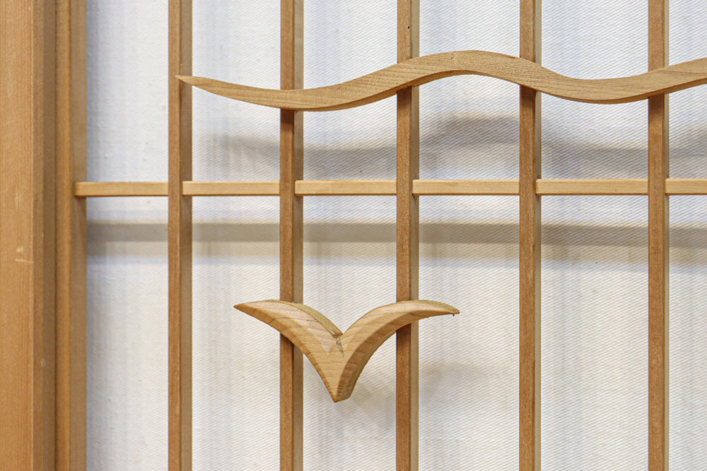 富士の頂と投網装飾が引き立つ風景を描いた書院セット　EZ2826　在庫4枚1組