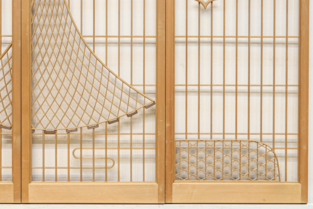 富士の頂と投網装飾が引き立つ風景を描いた書院セット　EZ2826　在庫4枚1組