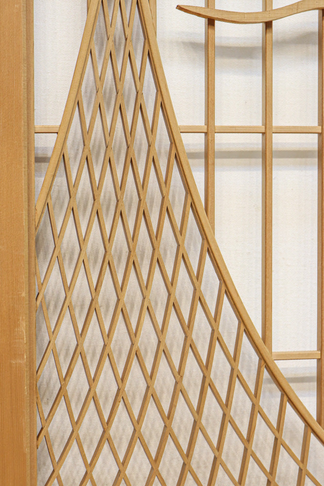 富士の頂と投網装飾が引き立つ風景を描いた書院セット　EZ2826　在庫4枚1組