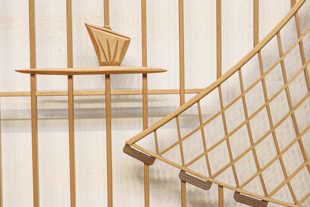 富士の頂と投網装飾が引き立つ風景を描いた書院セット　EZ2826　在庫4枚1組