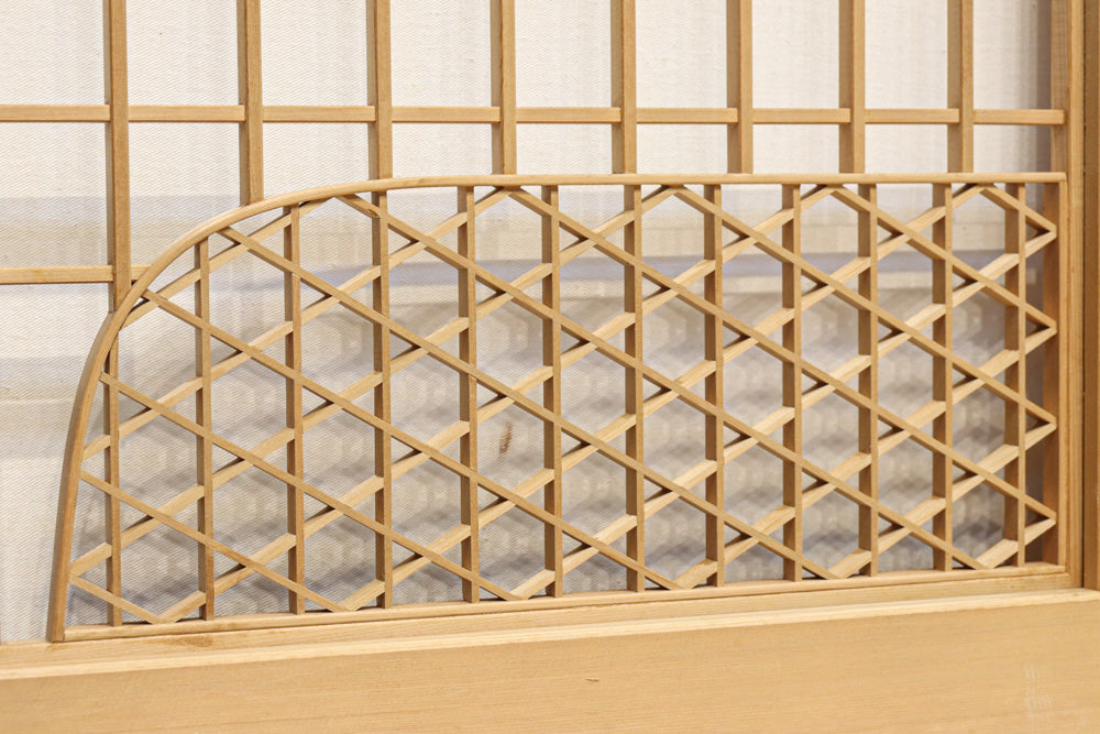 富士の頂と投網装飾が引き立つ風景を描いた書院セット　EZ2826　在庫4枚1組