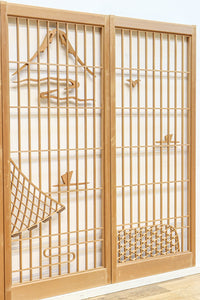 富士の頂と投網装飾が引き立つ風景を描いた書院セット　EZ2826　在庫4枚1組