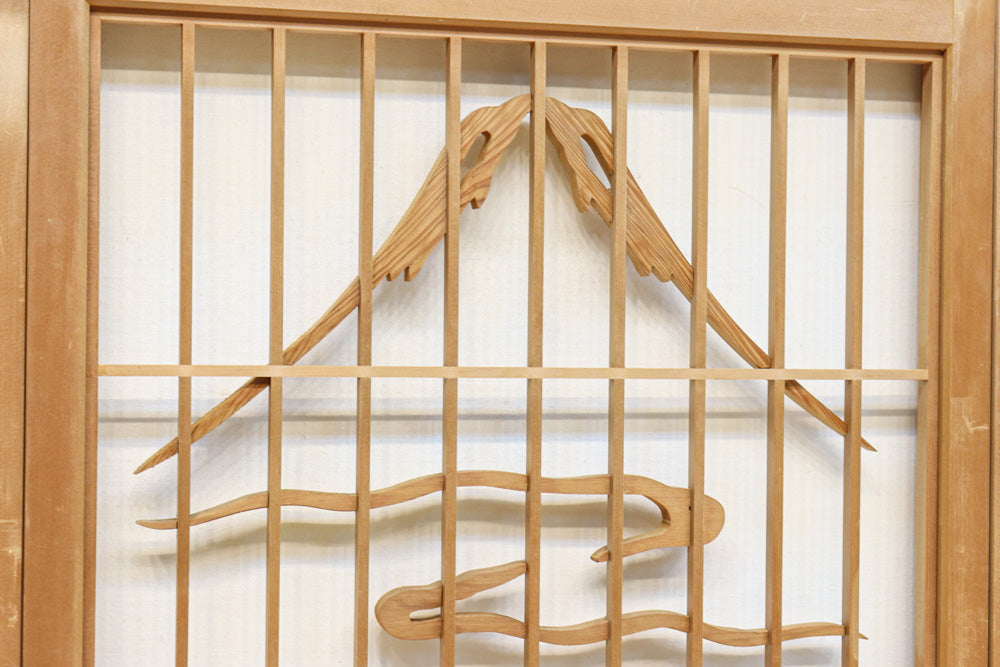 富士の頂と投網装飾が引き立つ風景を描いた書院セット　EZ2826　在庫4枚1組