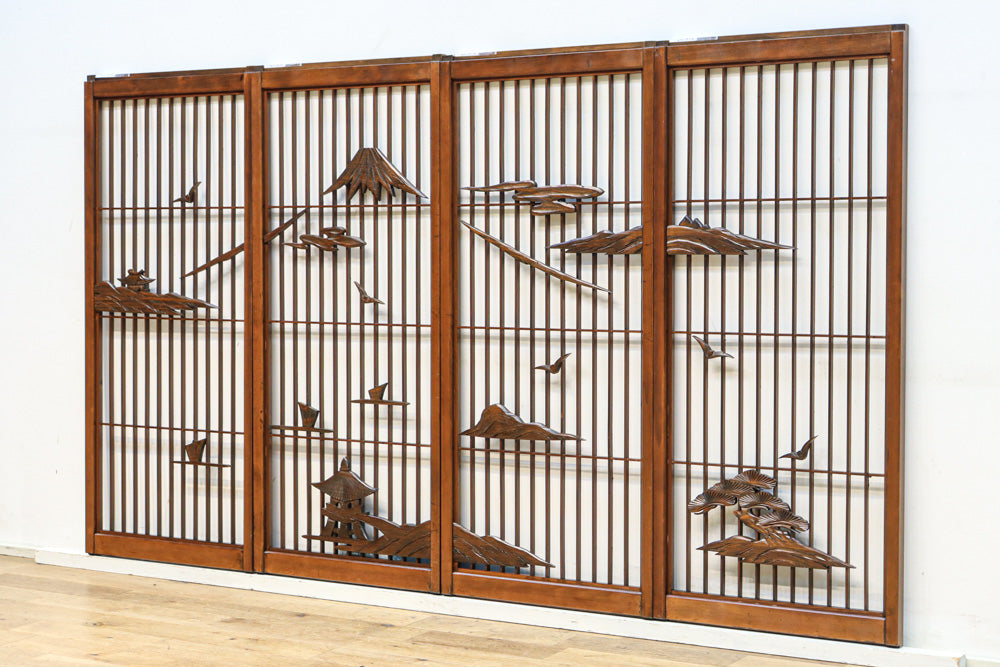 富士山を遠景に湖畔の清閑な風景を描いた書院セット　EZ2827　在庫4枚1組