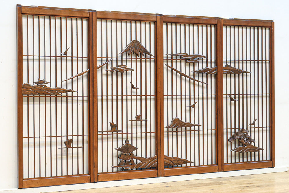 富士山を遠景に湖畔の清閑な風景を描いた書院セット　EZ2827　在庫4枚1組